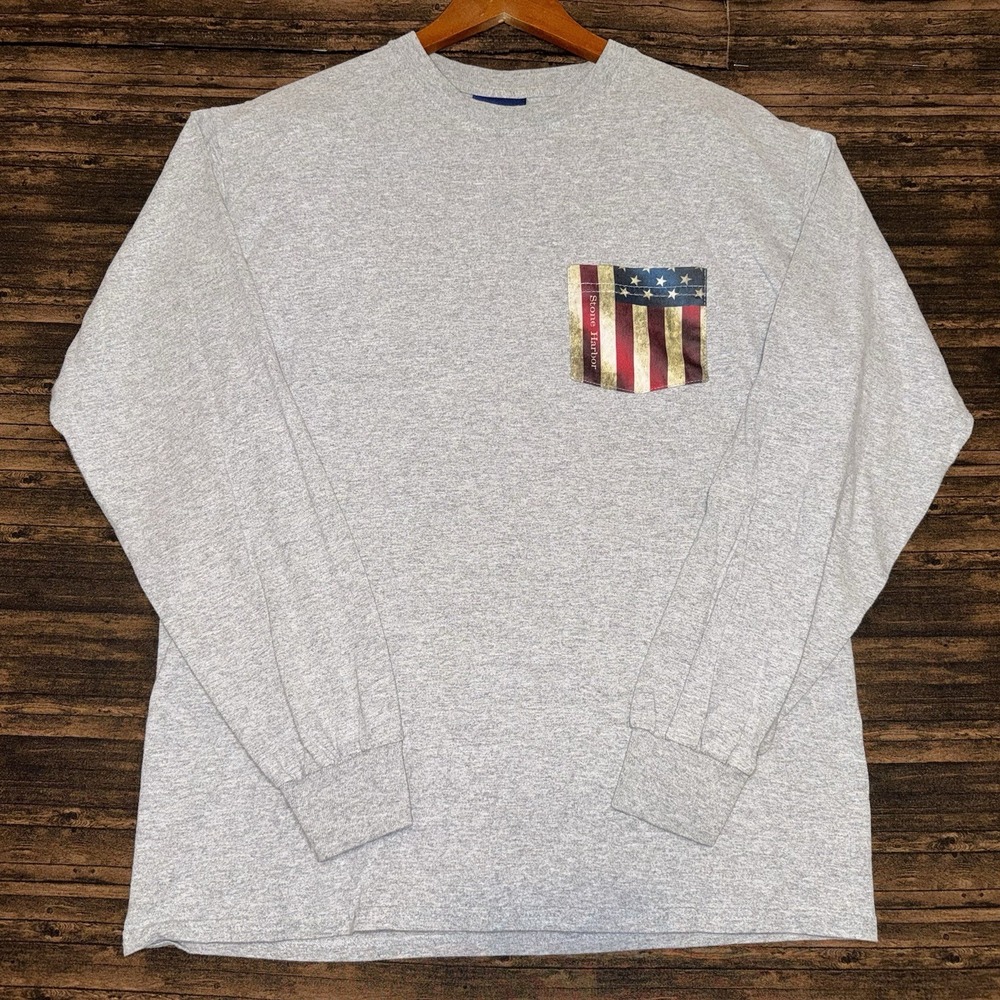 MV Sport Men's Long Sleeve Pocket Tee USA Flag Stone Harbor Size M